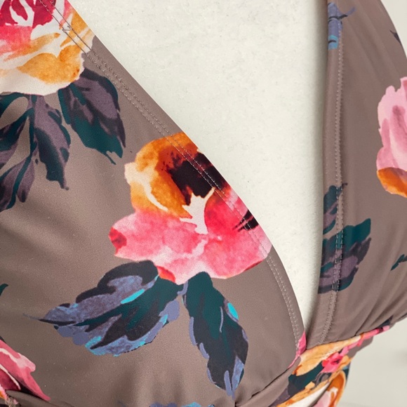 Shade & Shore Olive Floral Wrap Swim Top Small - Picture 2 of 4
